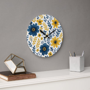 Klassisches Muster der mediterranen Blumenkunst Große Wanduhr