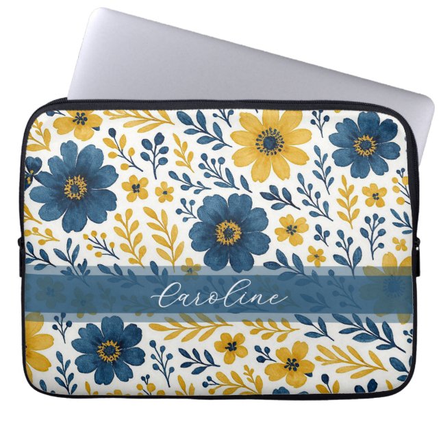 Klassisches Muster der mediterranen Blumenkunst Laptopschutzhülle (Vorderseite)