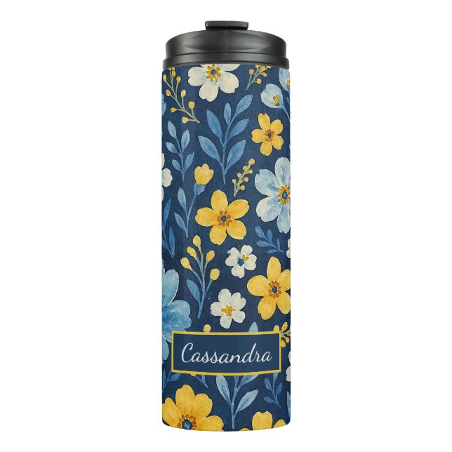 Klassisches Muster der mediterranen Blumenkunst Thermosbecher (Vorderseite)