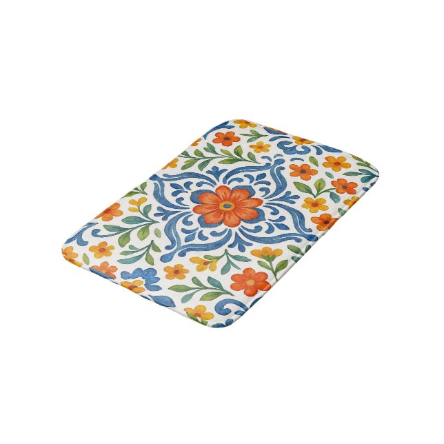 Klassisches Muster der mediterranen Flora Badematte (Schrägansicht)