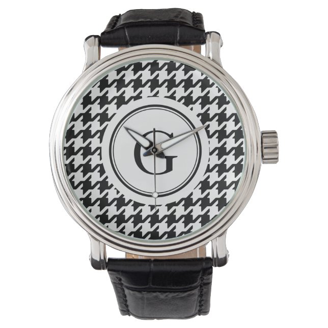 Klassisches Muster für Schwarz-weißes Hahnentrittm Armbanduhr (Vorderseite)