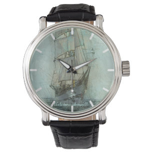 Klassisches nautischschiff (blau) armbanduhr