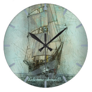 Klassisches nautischschiff (blau) große wanduhr