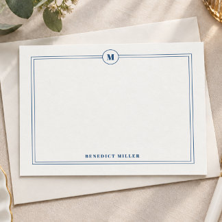Klassisches Navy-Blau-Doppelrand-Monogramm Mitteilungskarte