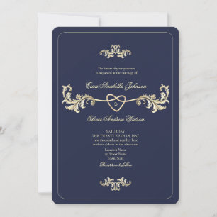 Klassisches Navy Blau Foto Hochzeit Einladung