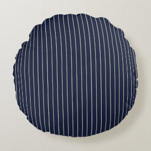 Klassisches Navy Blau mit Elfenbein-Streifen Rundes Kissen
