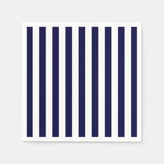 Klassisches Navy Blue and White Stripe Muster Serviette (Vorderseite)