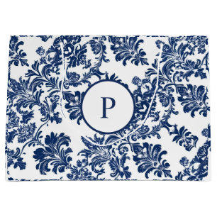 Klassisches Navy Blue Damask Muster Große Geschenktüte