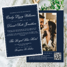 Klassisches Navy Blue Regal Traditionelles QR Foto Einladung