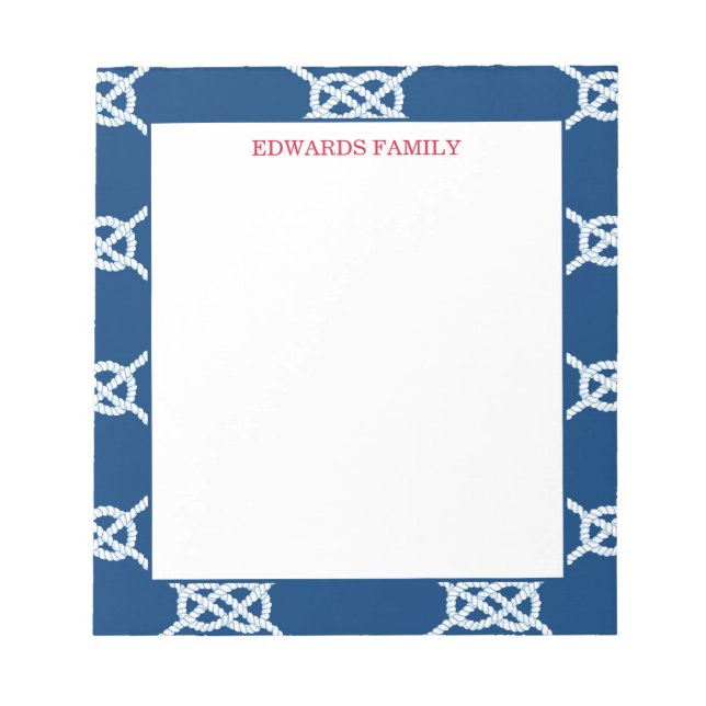 Klassisches Navy-Nautical-Knot-Muster Notizblock (Vorderseite)