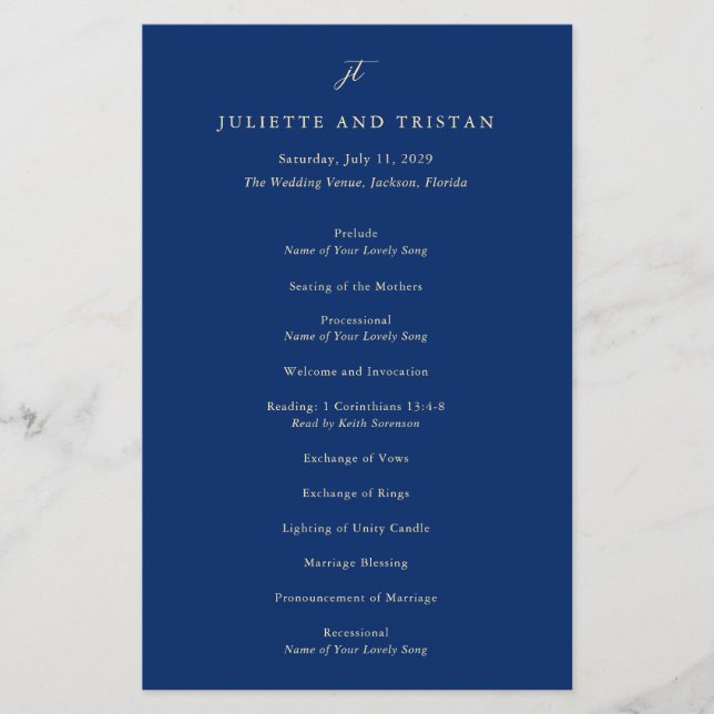Klassisches Navy- und Creme-elegantes Hochzeitspro Flyer (Vorne)