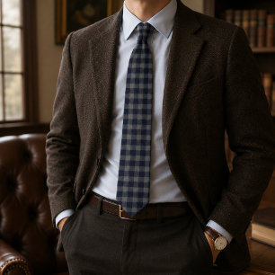 Klassisches Navy- und Grau-Gingham-Karo  Krawatte