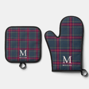 Klassisches Navy- und rotes Tartan-Karo-Weihnachte Ofenhandschuh & Topflappen-Set