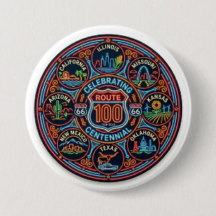 Klassisches Neon Route 66 Centennial Road Trip Ges Button