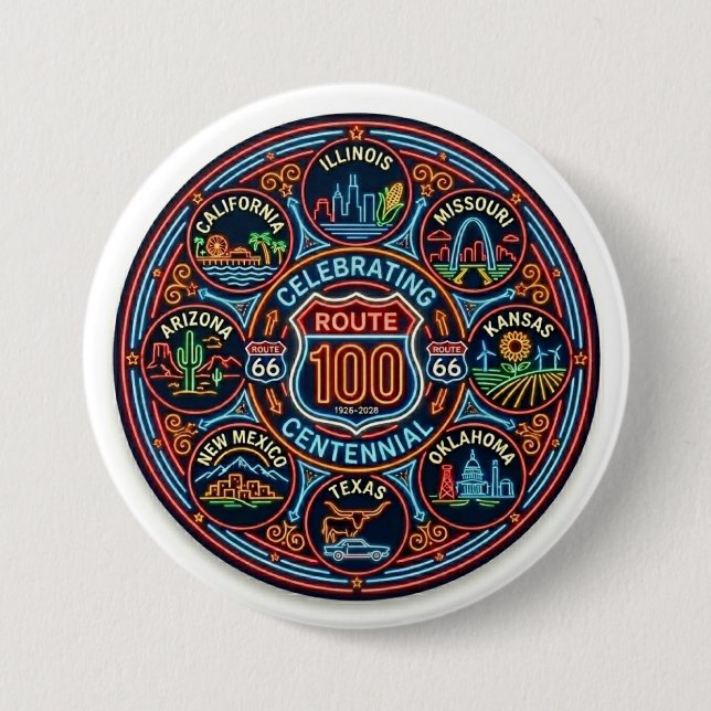 Klassisches Neon Route 66 Centennial Road Trip Ges Button (Vorderseite)