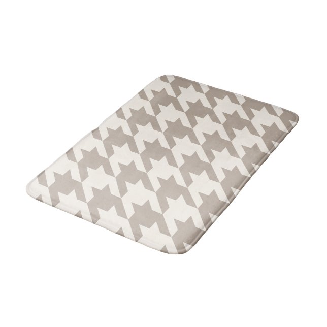 Klassisches neutrales Ivory Taupe Hahnentrittmuste Badematte (Schrägansicht)
