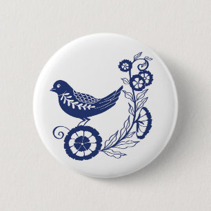 Klassisches Niederländisch Blaues Delft-Fliesen-Vo Button