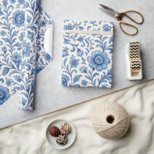 Klassisches niederländisches Delfts Blue Floral Ar Geschenkpapier