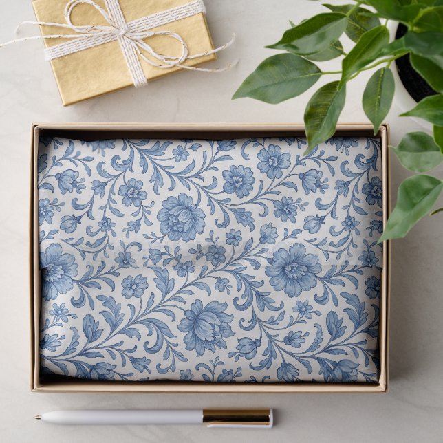 Klassisches niederländisches Delfts Blue Floral Ar Seidenpapier (Geschenk)