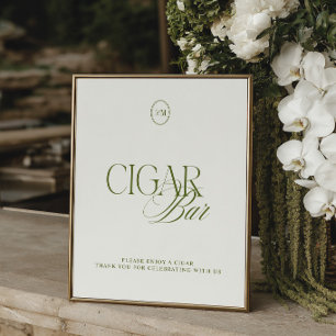 Klassisches Oliven Grün Cigar Bar Hochzeitsschild