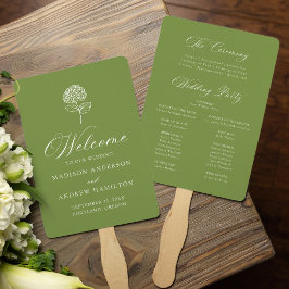Klassisches Oliven-grünes Hydrangea-Hochzeitsprogr Fächer