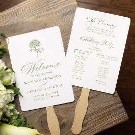 Klassisches Oliven-grünes Hydrangea-Hochzeitsprogr Fächer