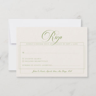 Klassisches Olivgrün Elfenbein Kalligrafie Hochzei RSVP Karte