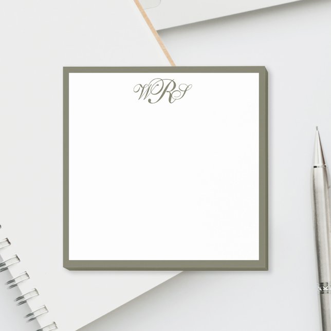 Klassisches Olivgrün Monogramm Post-it Klebezettel (Von Creator hochgeladen)