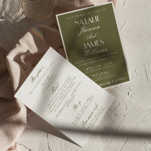 Klassisches Olivgrün Old Money All-in-One-Hochzeit Einladung