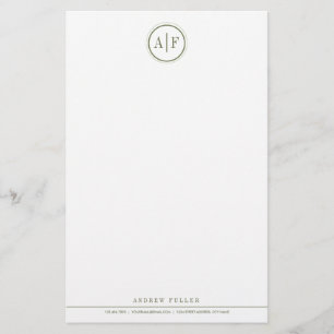 Klassisches olivgrünes Grün-mit Monogramm Briefpapier