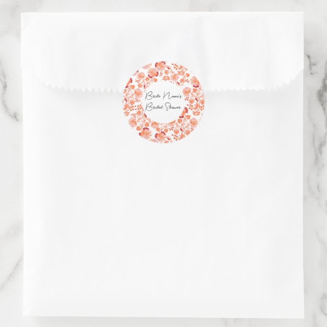 Klassisches Orange Floral Print Brautparty Runder Aufkleber (Tasche)