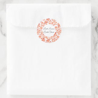 Klassisches Orange Floral Print Brautparty Runder Aufkleber