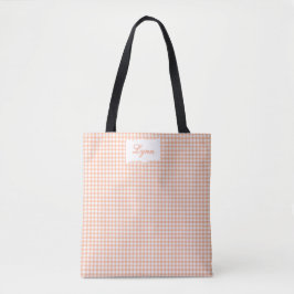 Klassisches Orange & Weiß Gingham | Personalisiert Tasche