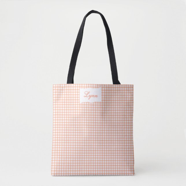 Klassisches Orange & Weiß Gingham | Personalisiert Tasche (Vorderseite)