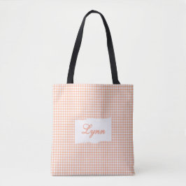 Klassisches Orange & Weiß Gingham | Personalisiert Tasche