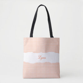 Klassisches Orange-Weiß-Gingham | Personalisierter Tasche