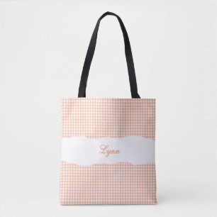 Klassisches Orange-Weiß-Gingham   Personalisierter Tasche