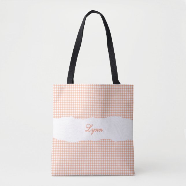 Klassisches Orange-Weiß-Gingham | Personalisierter Tasche (Vorderseite)