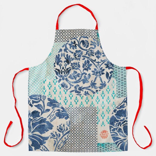 Klassisches Patchworkmuster in Indigo und Türkis Schürze (Vorderseite)