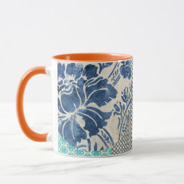 Klassisches Patchworkmuster in Indigo und Türkis Tasse