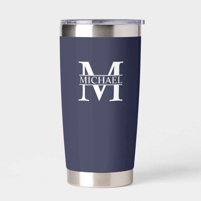 Klassisches Personalisiertes Monogramm und Name Thermobecher (Links)