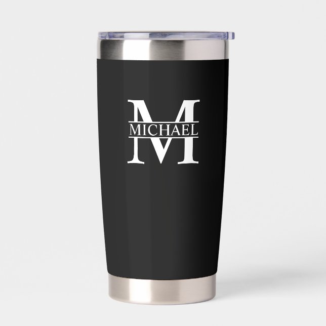 Klassisches Personalisiertes Monogramm und Name Thermobecher (Links)