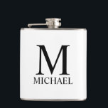 Klassisches Personalisiertes Monogramm und Namensf Flachmann<br><div class="desc">Personalisiert Monogram und Name Gift verfügen über personalisierte Monogramm und Namen im schwarzen klassischen Serif-Schriftart-Stil auf weißem Hintergrund. Perfekt als Urlaubsgeschenk,  Vatertagsgeschenk,  Wiedersehen-Favoriten,  Dankeschön für Trauzeugen und Geschenk für alle besondere Anlässe.</div>