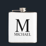 Klassisches Personalisiertes Monogramm und Namensf Flachmann<br><div class="desc">Personalisiert Monogram und Name Gift verfügen über personalisierte Monogramm und Namen im schwarzen klassischen Serif-Schriftart-Stil auf weißem Hintergrund. Perfekt als Urlaubsgeschenk,  Vatertagsgeschenk,  Wiedersehen-Favoriten,  Dankeschön für Trauzeugen und Geschenk für alle besondere Anlässe.</div>