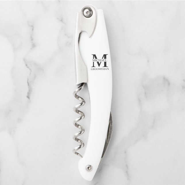 Klassisches personalisiertes Trauzeuge-Monogramm u Kellnermesser (Vorderseite)