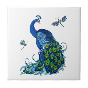 Klassisches Pfau- und Dragonfly-Design Fliese