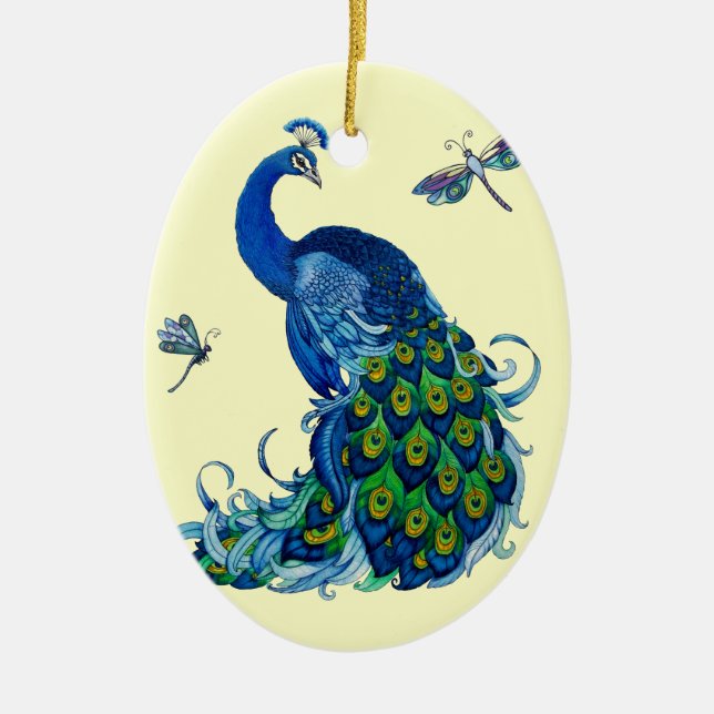 Klassisches Pfau- und Dragonfly-Design Keramik Ornament (Vorne)