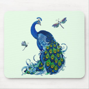 Klassisches Pfau- und Dragonfly-Design Mousepad