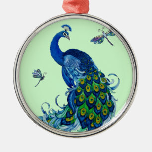Klassisches Pfau- und Dragonfly-Design Ornament Aus Metall