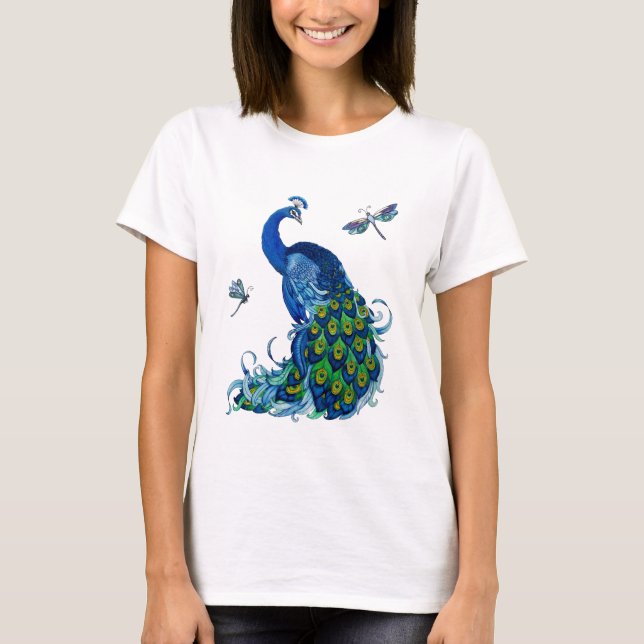 Klassisches Pfau- und Dragonfly-Design T-Shirt (Vorderseite)